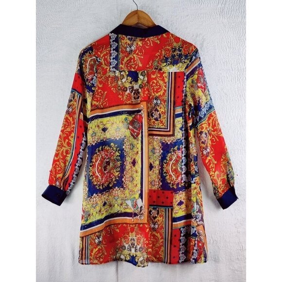 Kimona Blouse Jacket by Cecico Front Button Boho Light Weight Batik Longer Back - Picture 7 of 12